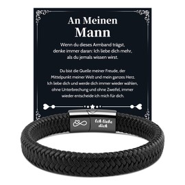 VU100 Ich Liebe Dich Gifts for Men, An Meinen Sohn/Mann Leather Bracelet Men's with Engraving Birthday Christmas Gift for Him Boyfriend Husband Son Valentine's Day Anniversary Gift for Him, Leather,