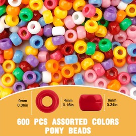 LZKHEH 600 Colourful Pony Beads Made of Acrylic, 9 mm Diameter, for Making Bracelets, Hair Bands and Other Jewellery Girls