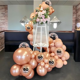 Unisun 60th Birthday Balloons for Women, 60th Birthday Decorations for Girl, Rose Gold 60 Anniversary Balloons Decor for Birthday Party Supplies