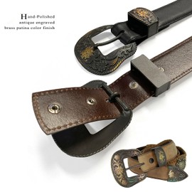 Cowboy Cowgirl Western Belt Vintage Crazy Horse Scalloped Genuine Leather Conchos Belt 1-1/2"(38mm) Wide (Brown,38)