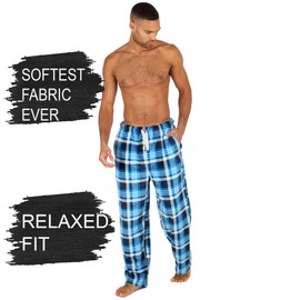 INSIGNIA 2 Pack Mens Fleece Check Pyjamas Lounge Pants Bottoms (M, SET 1)