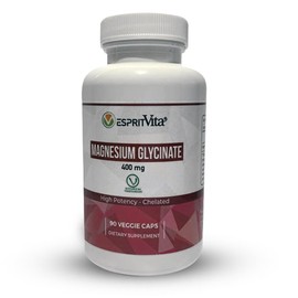 Esprit Vita Magnesium Glycinate 400mg 90 Veg Capsules | Chelated for High Absorption | for Healthy Sleep Nerve and Bone Health | Gluten Free, Non GMO | 30 Day Supply