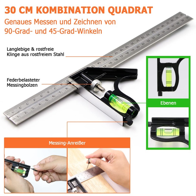 Adusa Carpenter's Square, Multifunctional Carpenter's Square 17 cm Metric, Try