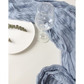 Blue Cheesecloth Table Runner 90 x 400 cm Long Gauze Table Decor for Bridal Baby Shower Birthday Wedding Party Crinkle Cheese Cloth
