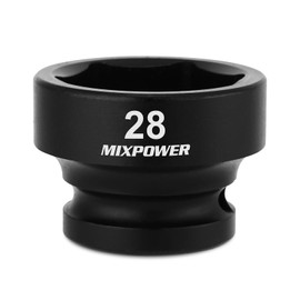MIXPOWER 1/2" Drive Stubby Impact Socket,CR-MO,28mm,6-Point,Metric,Radius Corner Design, Axle Nut Impact Grade Socket for Easy Removal