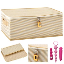 Briwooody Discreet Lockable Adult Toy Bag Storage Organizer Toy Bag Storage Bins with Zipper Lid 15 x 10 x 5.9 Inches Toy Storage Organizer Case for Women and Men Clothes Container (Coffee Color)