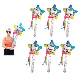 Zugar Land Unicorn Wand Inflate (6 Pack) (32 inch) Vinyl Pool Toy and Party Prop Carnival Prize Whimsical Design (6)