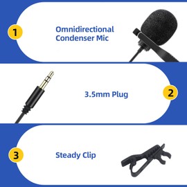 CaTeFo 2 Pack Lavalier Lapel Microphone for DJI Rode Wireless GO, DJI Mic Wireless Transmitter, 3.5mm TRS Omnidirectional Lav Mic for Vlog Interview Streaming