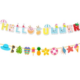 HELLO SUMMER Banner, Ice-Cream Banner, Hawaii Tropical Theme Banner, Tropical Theme Party Supplies