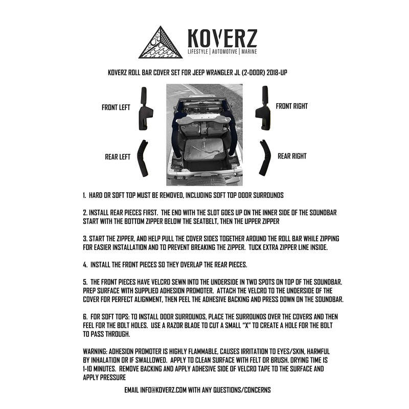 Koverz Neoprene Roll Bar Cover Padding Compatible with 2-Door Jeep