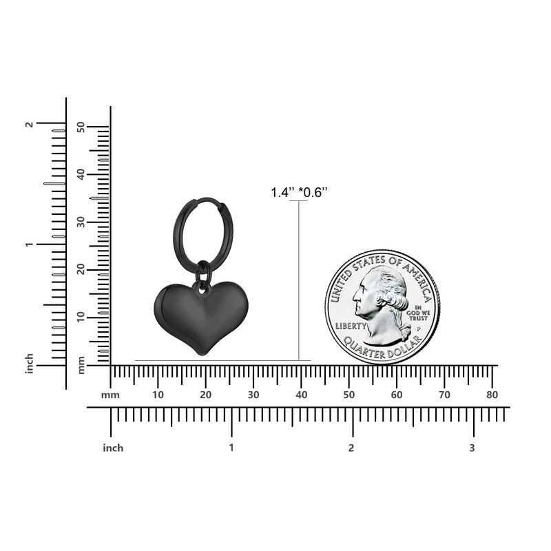 Black Heart Drop Earring for Women,Dangle Huggie Hoop Jewelry for