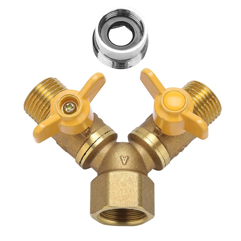 G1/2 Brass Garden Irrigation 2 Way Y Hose Splitter Double