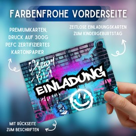 ZETTMANN® 12 Premium Invitation Cards Children's Birthday for Boys & Birthday Invitations Girls - 300 g/m² Party Invitations Very Easy to Write On (Graffiti)