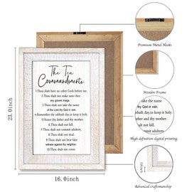 Framed The Ten Commandments Wall Art Decor Bible 10 Commandments Wooden Hanging Sign Decoration for Modern Home Living Room Bedroom Office 23"x16"
