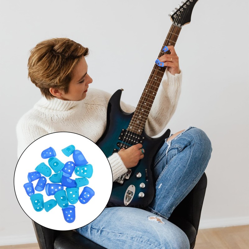 SEWACC Silicone Guitar Finger Protectors 20 Pcs Non-Slip Sleeve for
