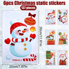 6 Sheets Christmas Window Clings Stickers, Double Sided Christmas Window Decal for Glass Windows Static Xmas Santa Window Decorations for Home Indoor Shop School Holiday Party Supplies (Style 1)
