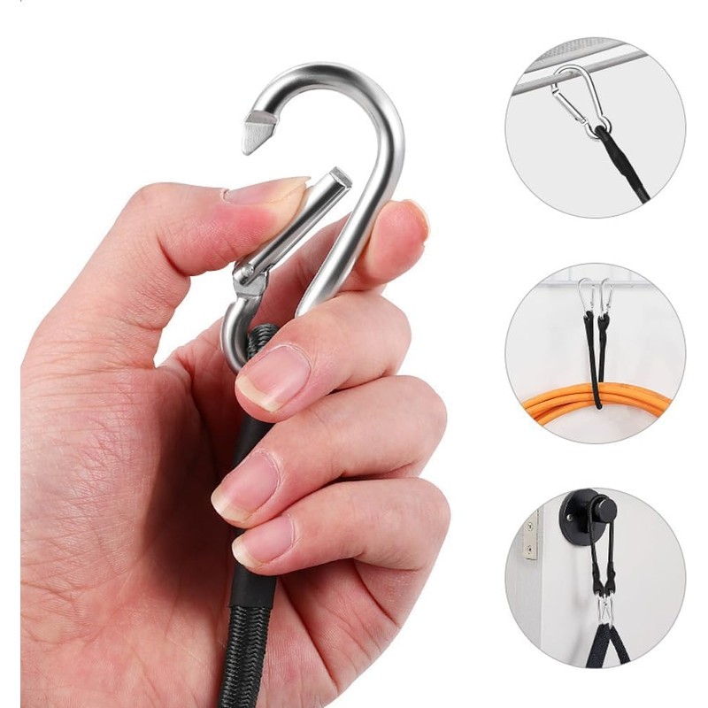 3FT/6FT Long Elastic Bungee Cords with Carabiner Clips, Heavy Duty