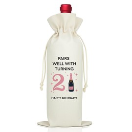 LAGZDFC Pairs Well With Turning 21 Wine Champagne Gifts Bag, Reusable Wine Wrap Bag, Happy 21st Birthday Gift Ideas for Women, 21 Years Old Birthday Gifts Bags for Friends Sisters Daughter