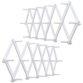 WEBI Accordion Wall Hanger,Expandable Wooden Coat Rack,Accordion Hat Rack for Wall for Hats,Caps,16 Peg Hooks,White,2 Packs