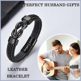 EYQV Husband Gifts, Leather Bracelet Husband Gifts for Men, Romantic Gifts for Husband Birthday Christmas Anniversary, Valentines Gifts for Husband