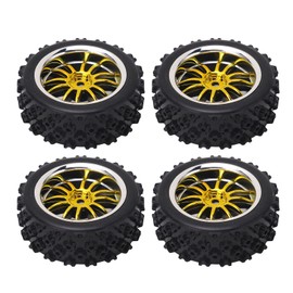 NIZUUONE 4-Piece RC Car Tyres Gold Star Shape 12 Hole Off Road Street Run Wheel for Axial 1/10 Remote Controlled Car