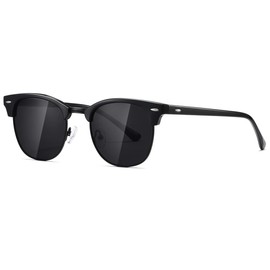 kimorn Polarized Sunglasses Unisex Retor Semi-Rimless Frame Classic Eyewear AE0550 (Black, 52)