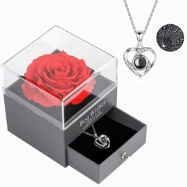 OTAOATO Forever Rose in a Box with Hearts Necklace - Anniversary Ideas, Wedding Registry Essentials, Bride to be Gifts for Her, Flower for Delivery Prime Birthday Gift - Red Rose Flower Box