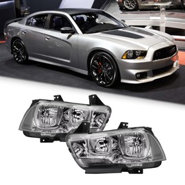 Chrome Housing Amber Corner Turn Signal Headlights fit for 2011 2012 2013 2014 Dodge Charger R/T SE SRT8 SXT Plus Persuit Sedan（white）