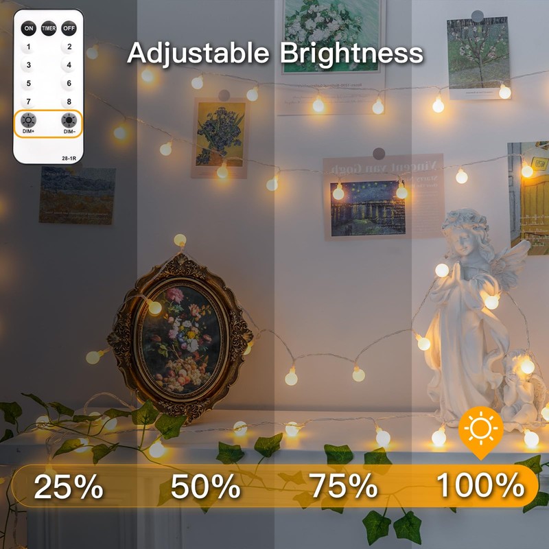 suddus String Lights for Bedroom, 66ft 200 Led Connectable Globe