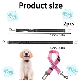 2 Pcs Dog Seat Belts For Cars Uk, Dog Car Seat Belt, Adjustable And Durable Dog Seat Belts, Dog Harness For Car, Nylon Pet Safety Belts For Dogs Cats And Pets(Pink And Black)
