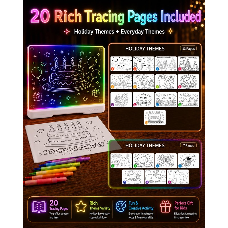 JoyRapt LED Drawing Board for Kids, Gift for Girls Age