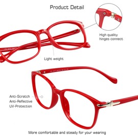 VisionGlobal Blue Light Blocking Glasses for Women, Anti Eyestrain, Computer Reading, TV Glasses, Stylish Square Frame, Anti Glare (Red, 3.00 Magnification)