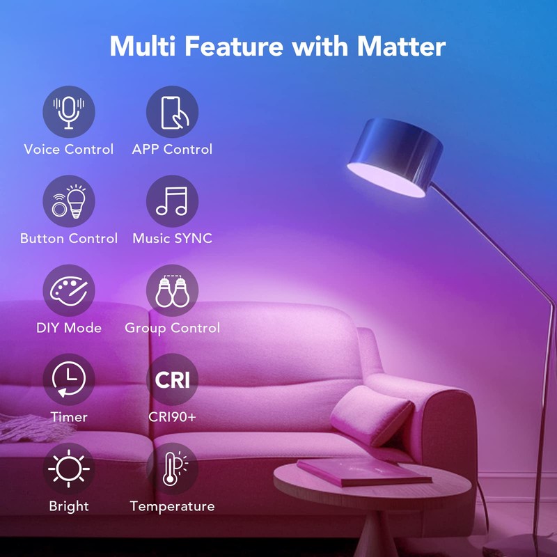 OREiN Matter Smart RGBTW Bulb, Smart Light bulbs with Remote