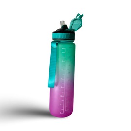 32 oz Water Bottle with Times to Drink and Straw, Motivational Water Bottle with Time Marker, Leakproof, Drinking Sports Water Bottle for Fitness, Gym and Outdoor (Green-Purple)