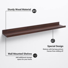 Picture Ledge Shelf, Floating Shelves for Wall 36 Inches Long, Rustic Walnut Floating Shelves with Lip Set of 3, Picture Shelf for Wall with Ledge for Nursery Bathroom Kitchen Bedroom Office - Walnut