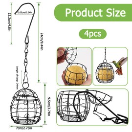 Fat Ball Feeder,4pcs Metal Hanging Bird Feeder Holder Spherical, with 4 S-shaped hooks for Outdoor Garden Wildlife Birds FinchSparrowRobin 9.5 x 7 CM Black
