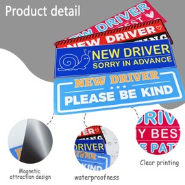 4 PCS New Driver Magnet for Car, Student Driver Magnet for Car, Removable Novice Rookie Safety Attention Sign Sticker, Funny Bumper Stickers Accessories(11.8 * 4.72in)