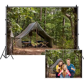 Yeele 10x8ft Scouts Forest Camping Photography Backdrop Summer Camp Green Canvas Tent Background Jungle Explore Hiking Woods Adventure Tree Plant Suburb Picnic Outdoor Campground Photo Studio Props