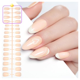 Gelike ec Soft Gel Press On Nails: Medium Almond X-French Nails Tips, Full Cover Nails for Sticking on for Salon Quality, Comfortable to Wear, 160 Pieces, 12 Sizes (French with Design)-006