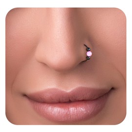 Black Nose Ring Pink Opal 20 Gauge 925 Silver Black Nose Hoop, 8mm Inner Diameter Nose Piercing Hoop