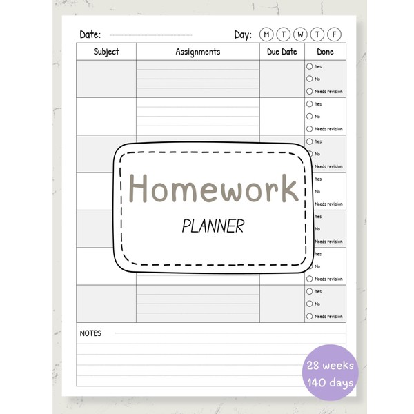 Homework Planner for ADHD Students: Undated Assignment Tracker for Better