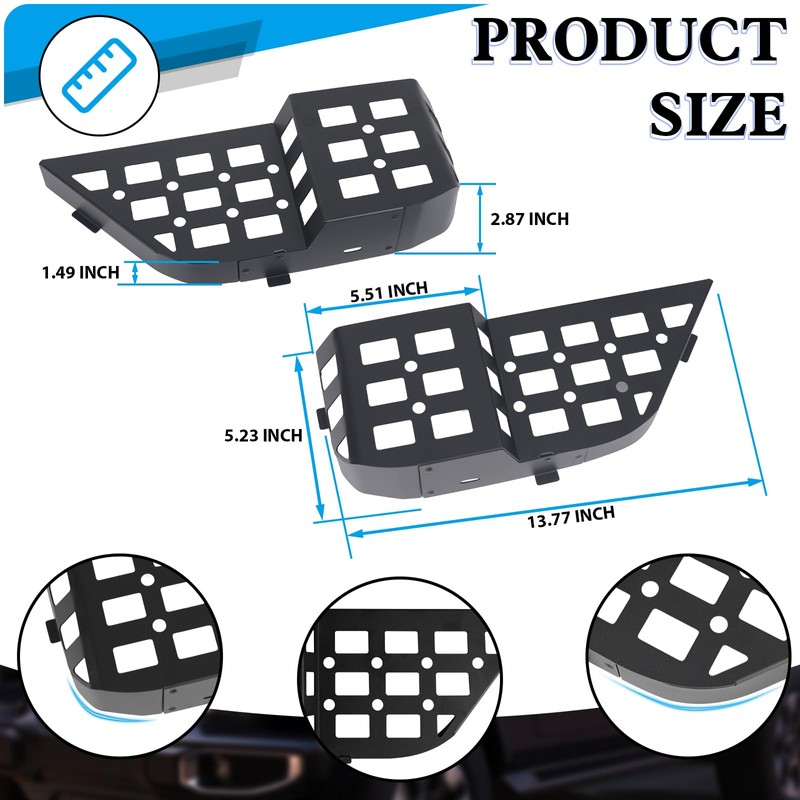 Metal Rear Door Storage Pockets Compatible with 2018-2025 Jeep Wrangler