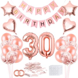 Bluelves Rose Gold Confetti Birthday Decoration Balloons - Happy Birthday Banner, Party Decorations for Women, Pink Latex and Foil Balloons (Rose Gold 1)