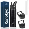 Konokyo 22oz Stainless Steel Bottles with 3 Lids Sport Insulated