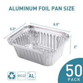 XIAFEI 1.5LB Aluminum Pans with Clear Lids (50PACK)，1.5 Lb Foil Pans - to Go Food Containers，Recyclable Aluminum Foil with Strong Seal for Freshness & Spill Resistance-6.105.316.5