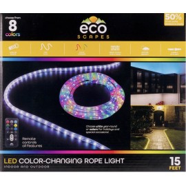 EcoScapes, 15 Ft Color-Changing LED Rope String Light | Remote Indoor Outdoor