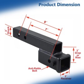 Silscvtt 2 Inch Receiver Adjustable Trailer Dual Hitch Extension 2 Inch Rise or Drop 2 Inch Shank 7500lbs Capacity with Hitch Pin