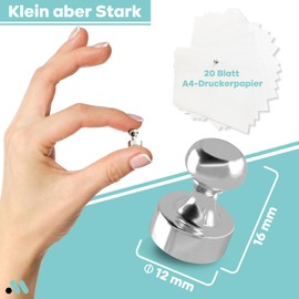 Miangsy Strong Magnets, Pack of 20 Magnets for Magnetic Board, Neodymium Magnets, Extra Strong, Fridge Magnets, Whiteboard Magnets, Cone Magnets for Home, Office and School, Silver