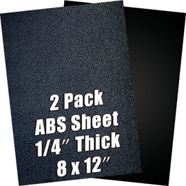 ABS Plastic Sheet 1/4 Inch Thick 8" x 12" (2-Pack)，Black Rigid Moldable Panel with Different Surfaces (Textured Front & Smooth Back) for Structural Parts, Project Enclosures, and DIY Home Decor, etc.