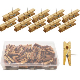 Pack of 88 Wooden Push Pins Clips, Wooden Pins, Brown Push Pins, Decorative Pins, Wooden Craft Push Pins Clips for Cork Boards Craft Art Projects Photo Supplies, Offices and Home
